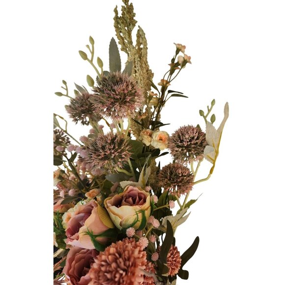 Artificial Wildflower Bouquet Roses, Thistles & Wild Blooms in Pink & Peach, Fau - Picture 10 of 15